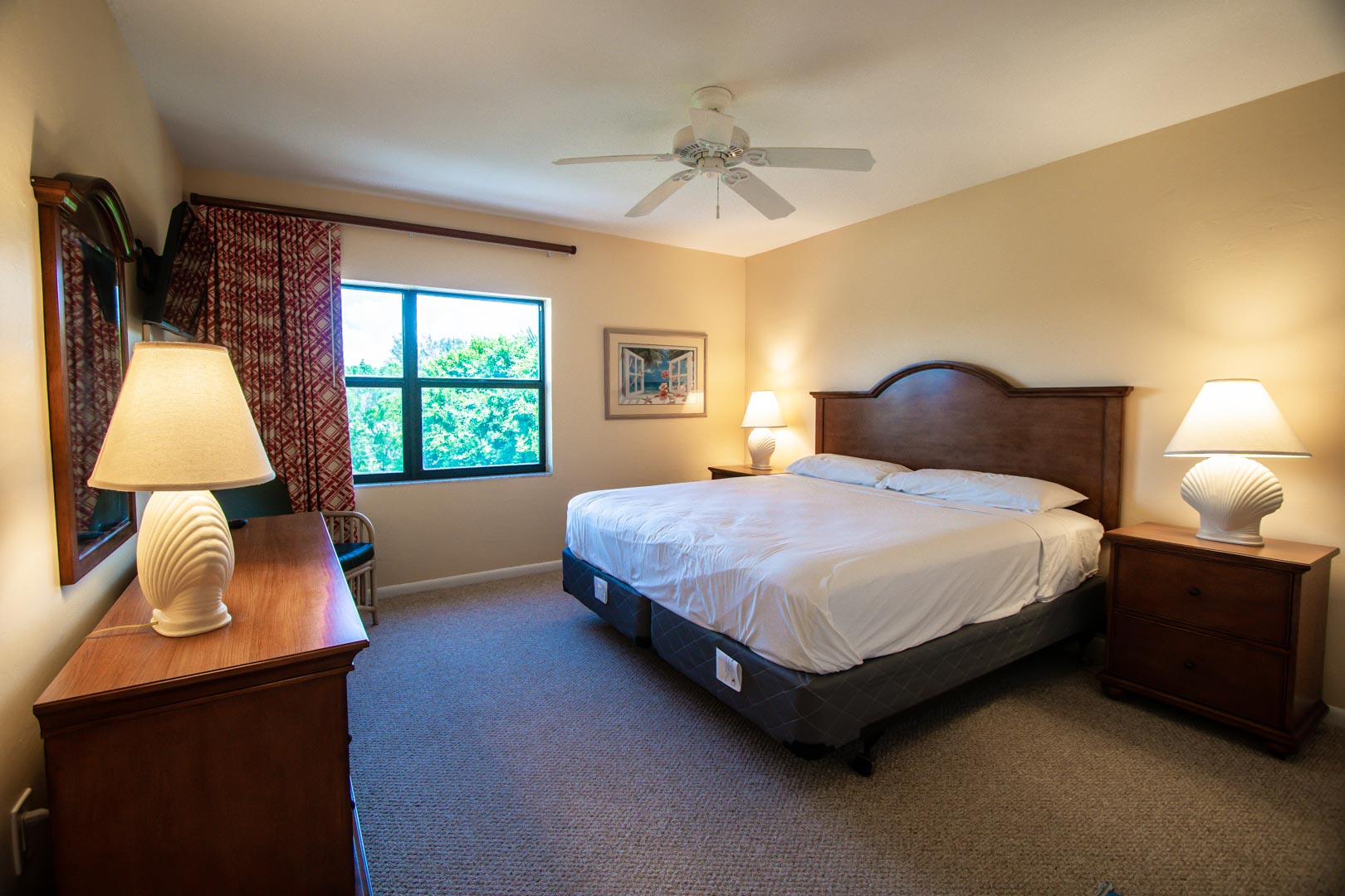An expansive bedroom with clean sheets at VRI's Sanibel Beach Club in Sanibel Island, Florida.